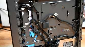 Close up of Lenovo Legion Tower 5i Gen 8 (2024)'s right side showing cables