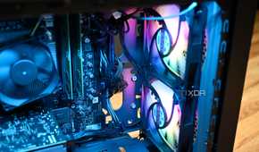 Close up shot of Lenovo Legion Tower 5i Gen 8 (2024)'s dual front fans