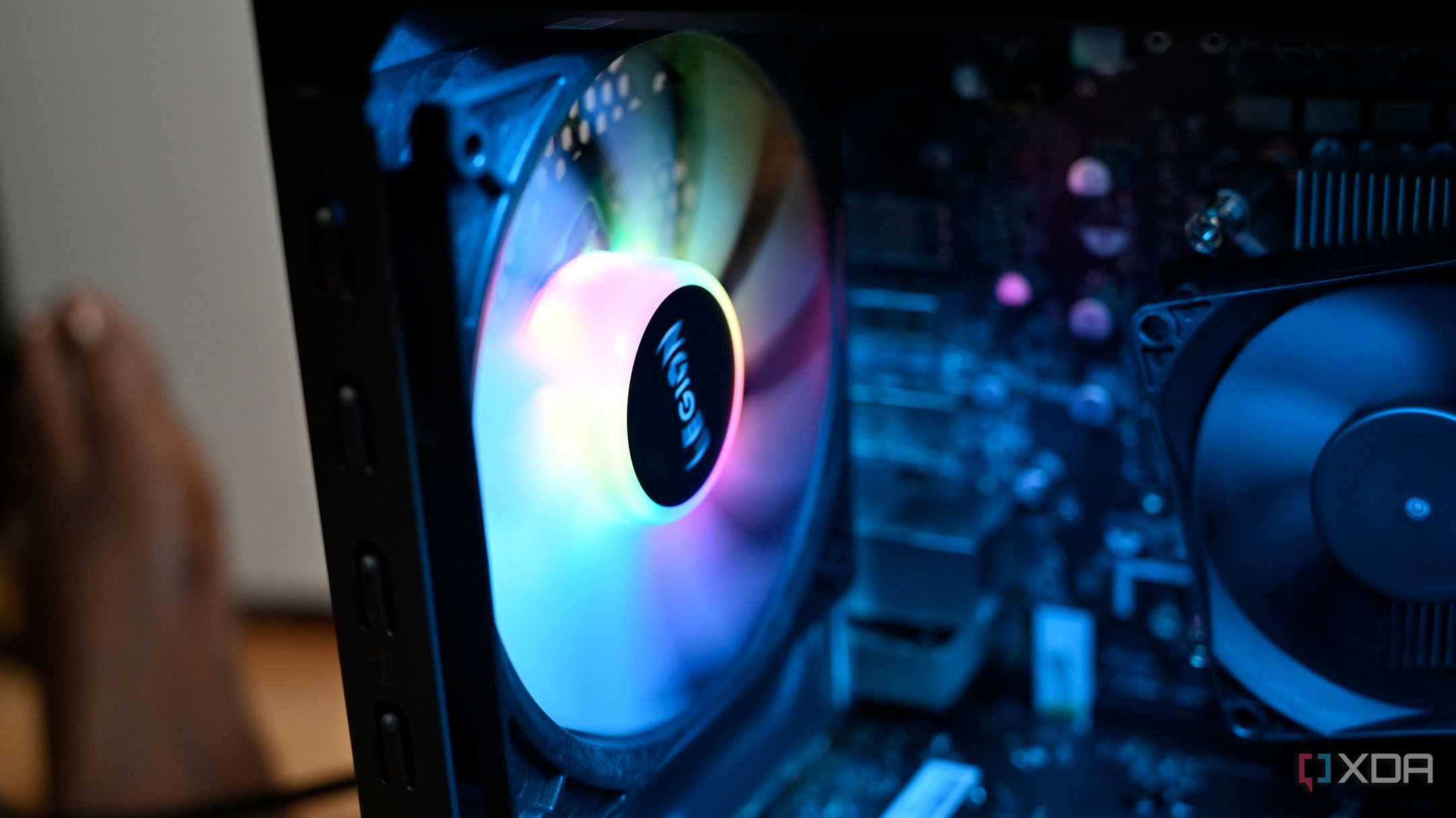 Close up of Lenovo Legion Tower 5i Gen 8 (2024)'s interior rear fan