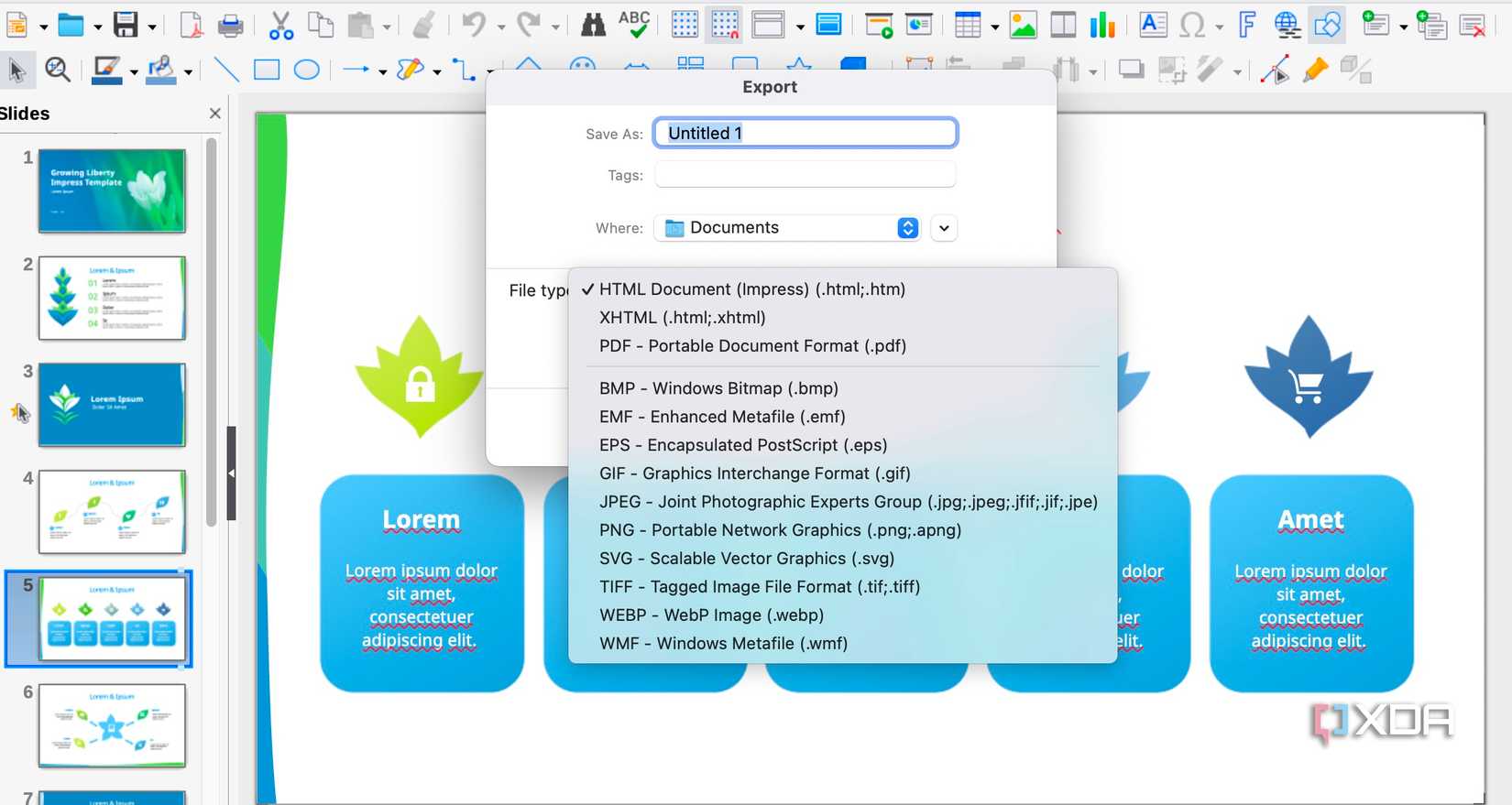 LibreOffice export options