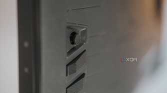 Close up of joystick control on Asus ROG Strix XG27UCS gaming monitor