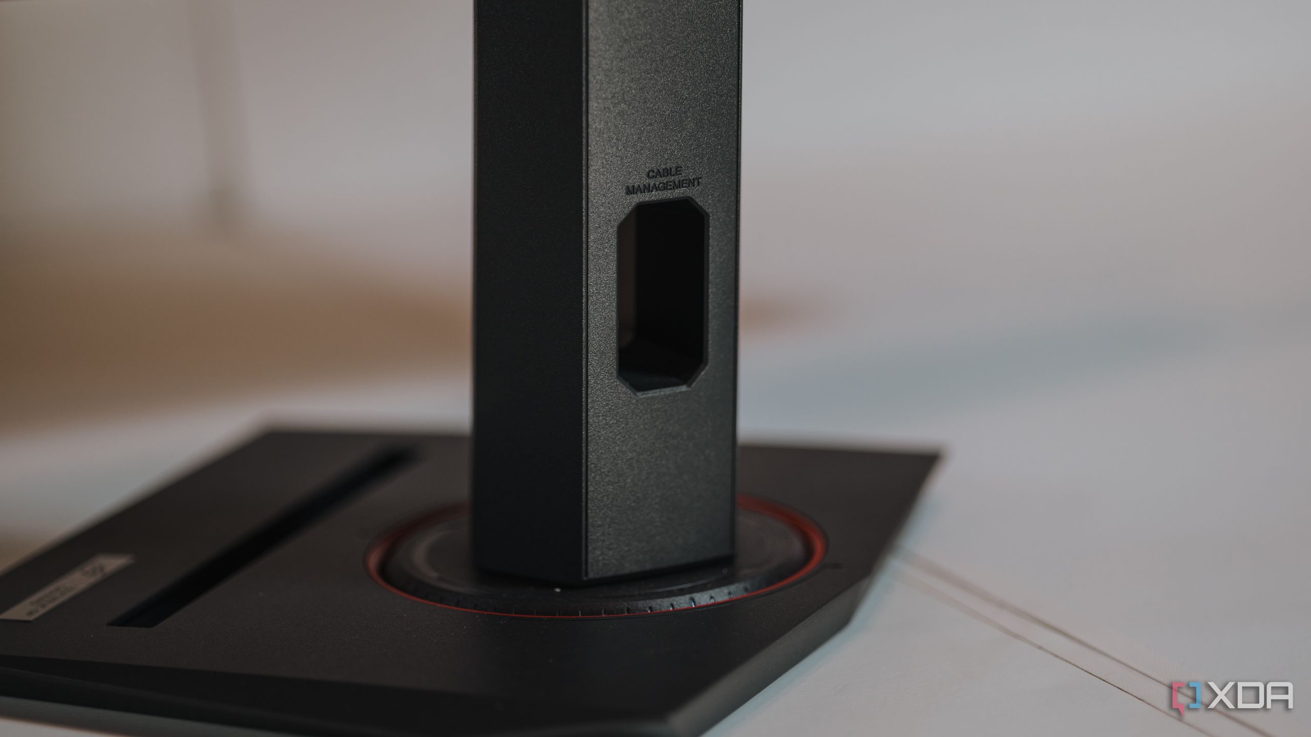 Back side of stand on Asus ROG Strix XG27UCS gaming monitor