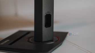 Back side of stand on Asus ROG Strix XG27UCS gaming monitor