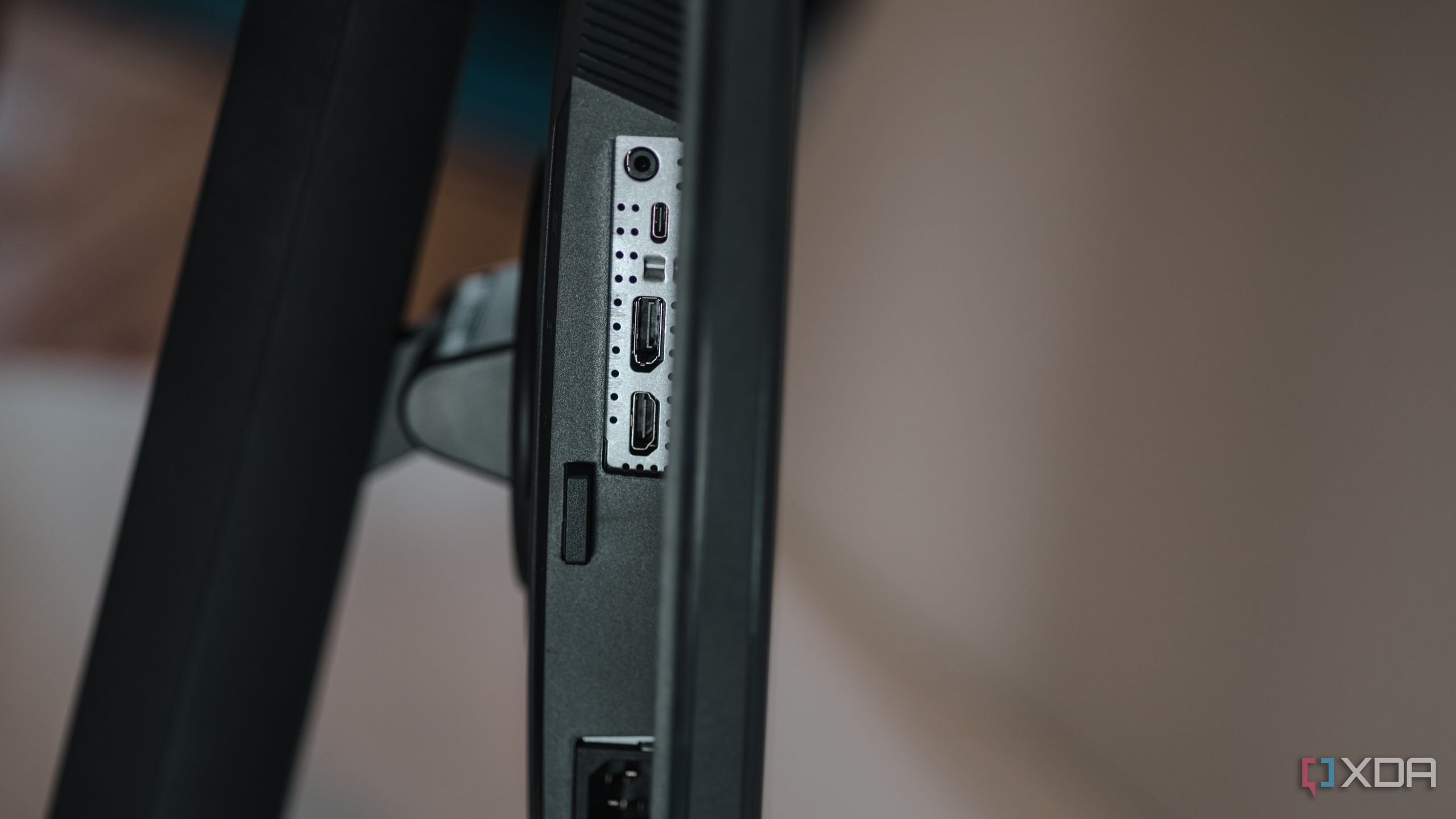 View of ports on Asus ROG Strix XG27UCS gaming monitor