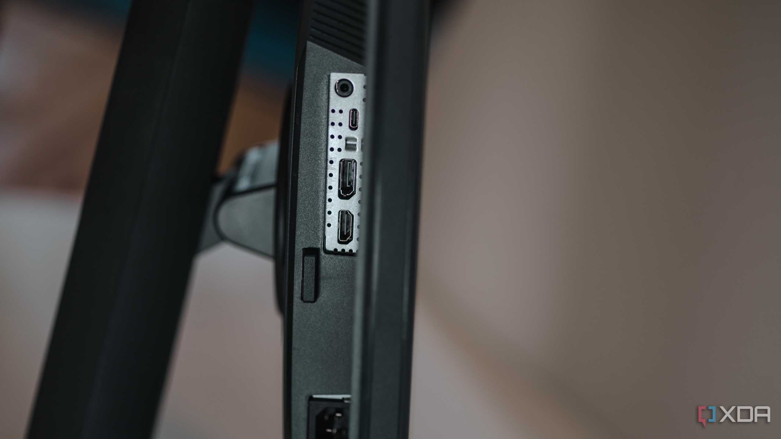 View of ports on Asus ROG Strix XG27UCS gaming monitor