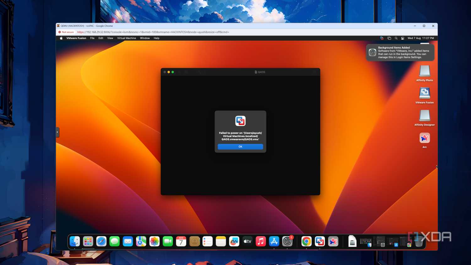 A Q4OS virtual machine failing to boot on a macOS Ventura VM in Proxmox