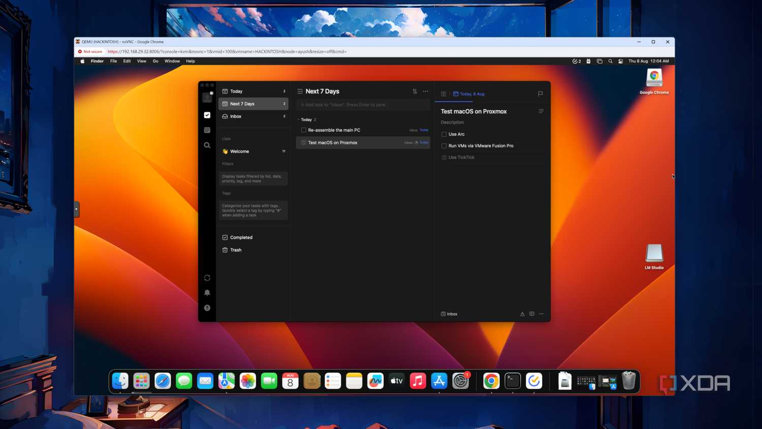 The TickTick UI in a macOS Ventura VM in Proxmox