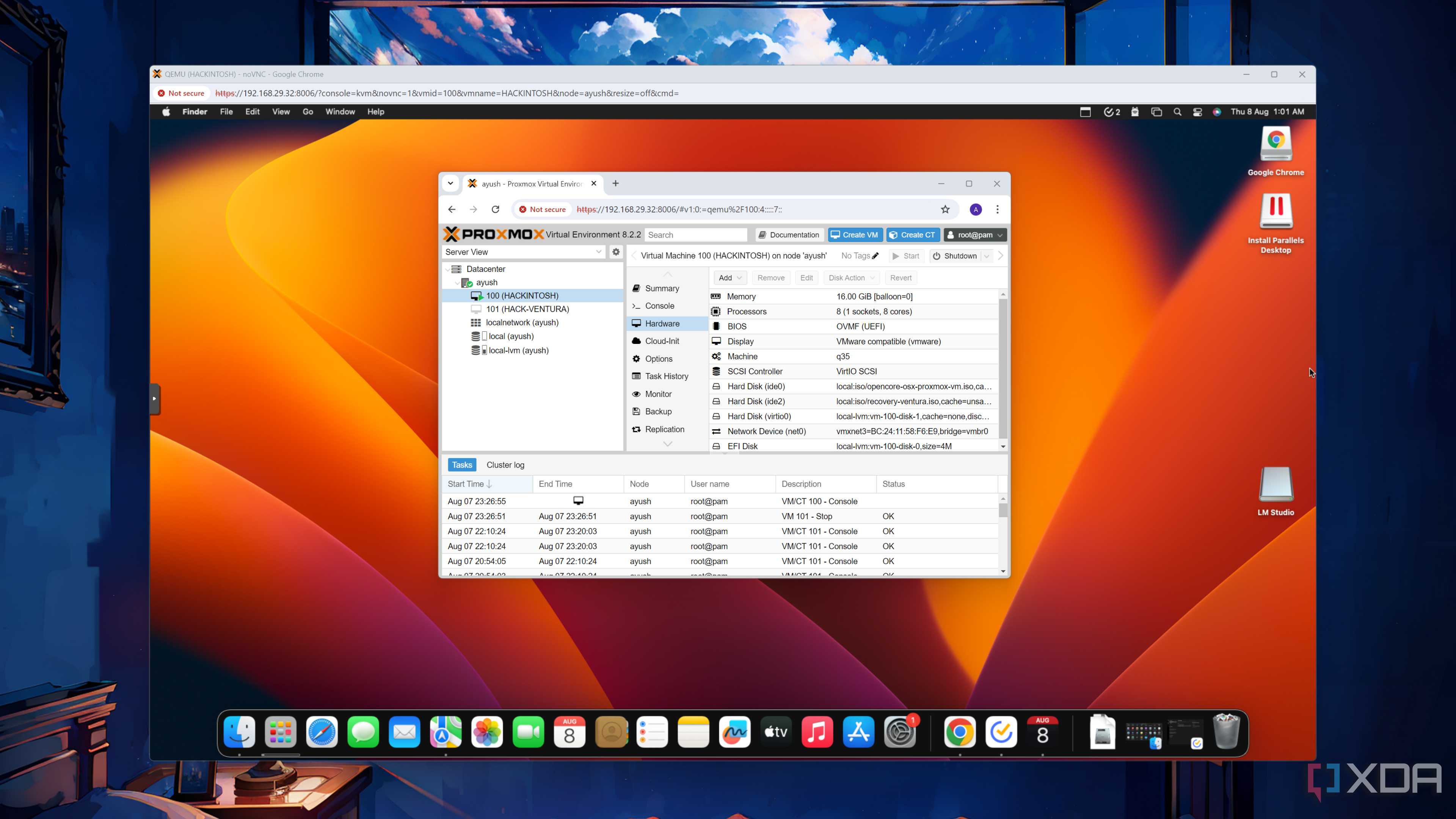 Proxmox displaying the host machine's hardware details