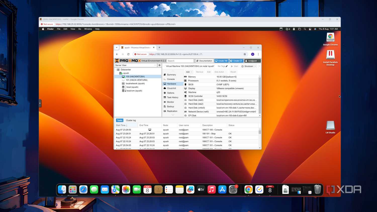 Proxmox displaying the host machine's hardware details