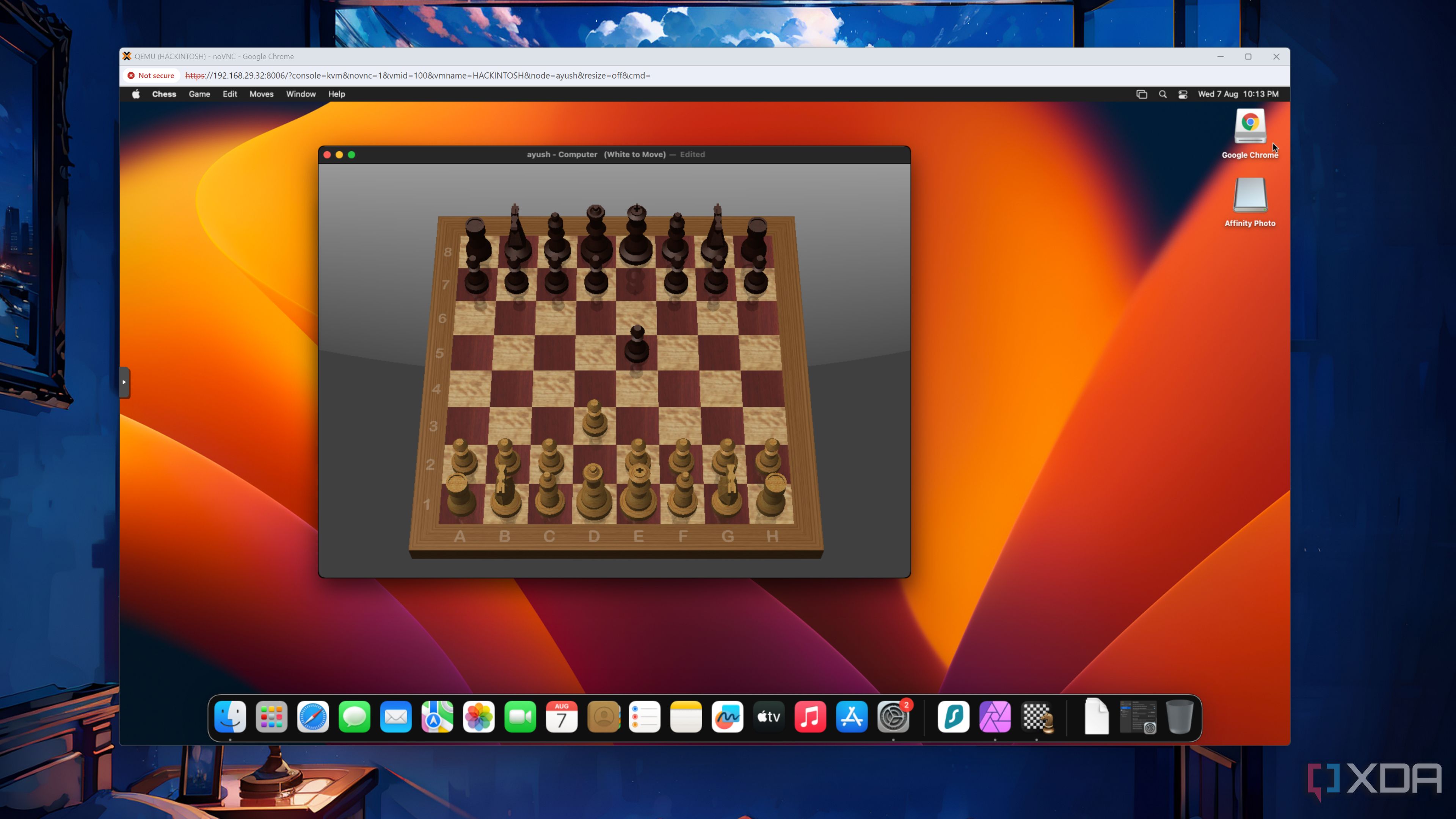 The Chess app available in a macOS Ventura VM running on Proxmox