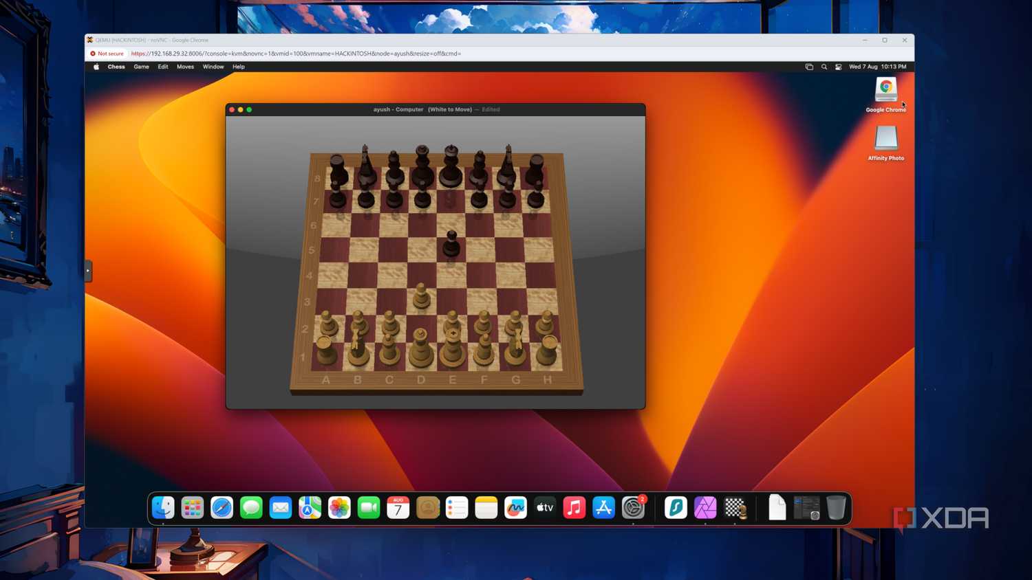 The Chess app available in a macOS Ventura VM running on Proxmox