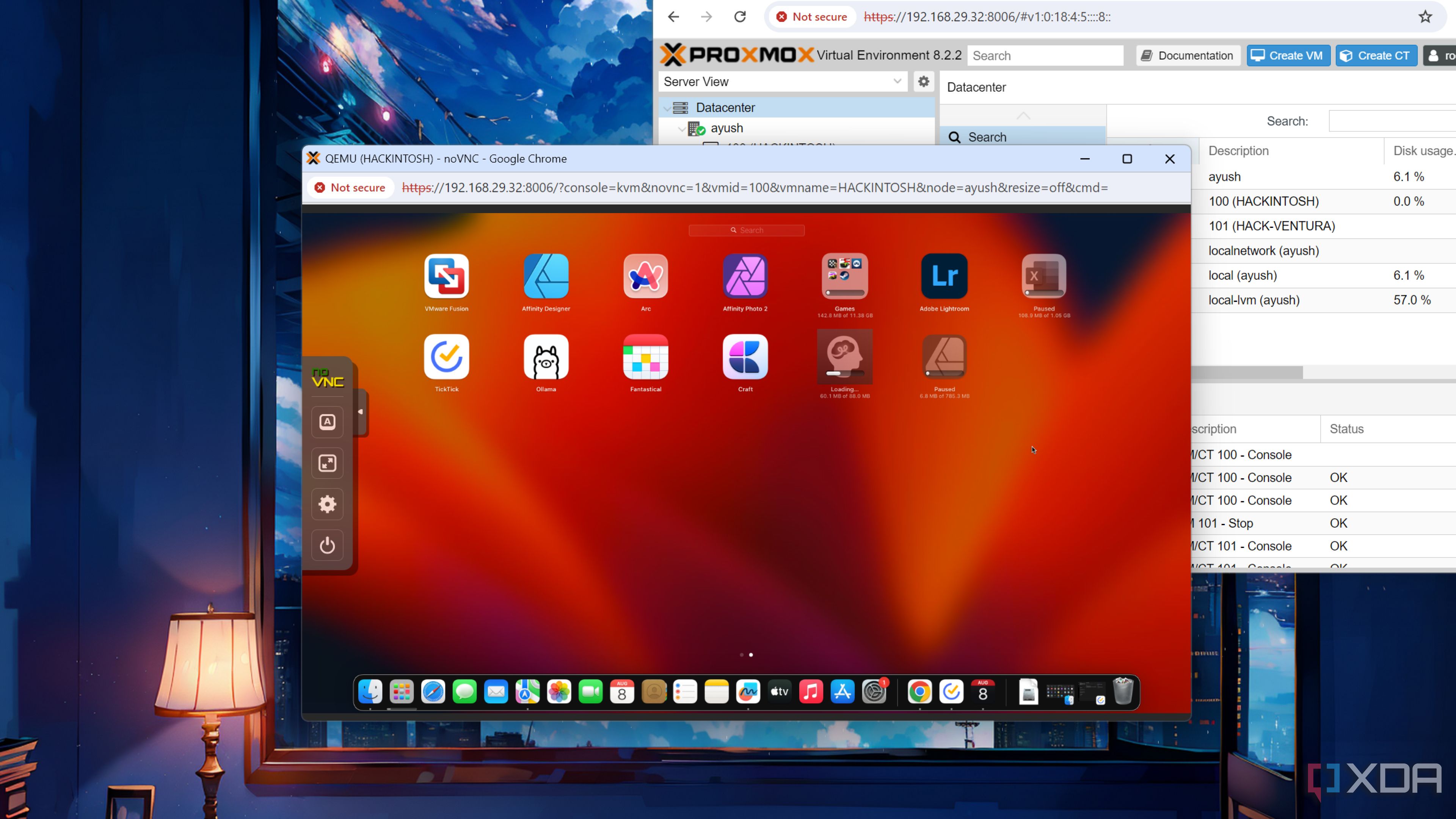 A macOS Ventura VM running on Proxmox