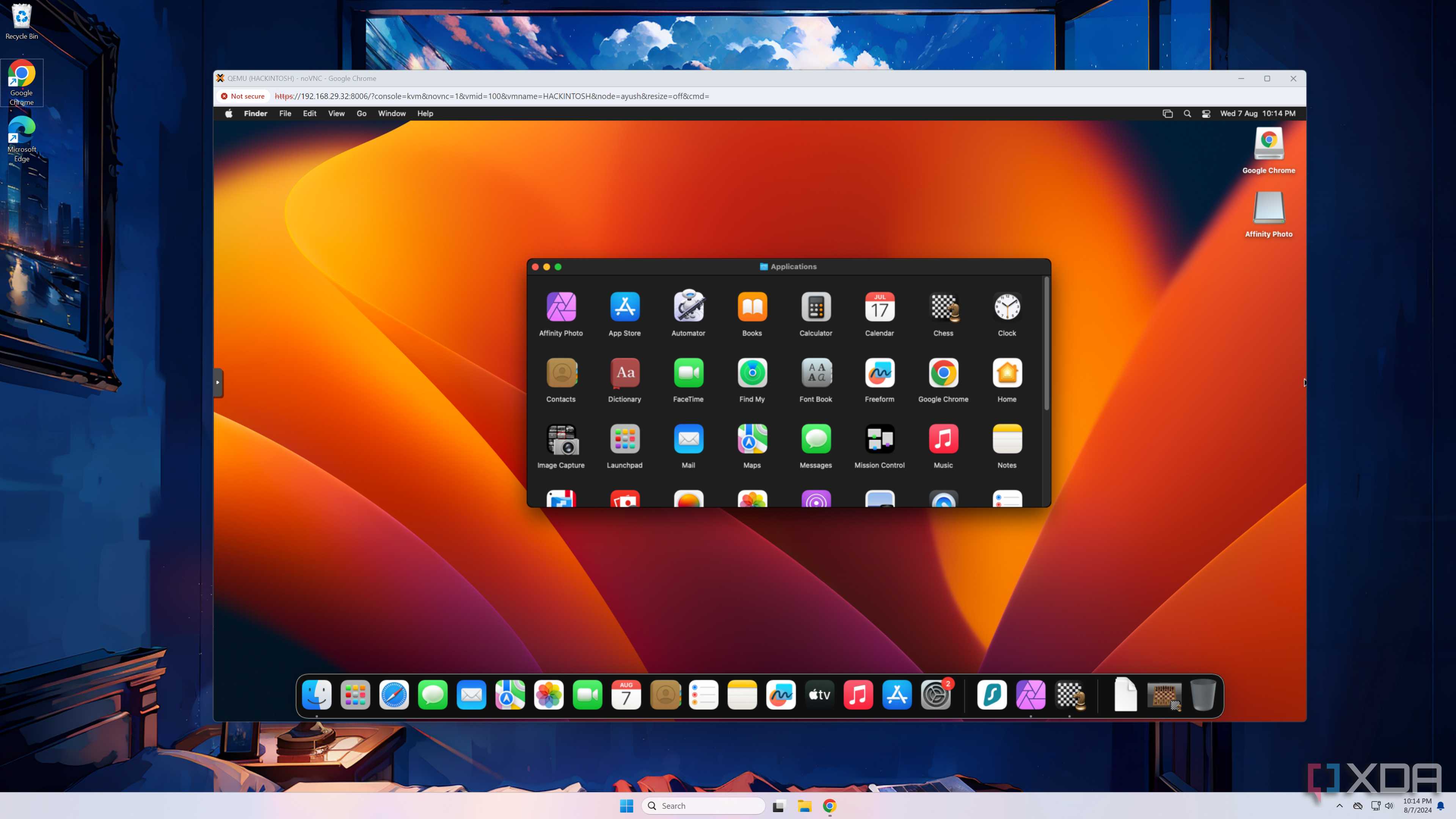 The Launchpad apps visible in a macOS Ventura VM running on Proxmox