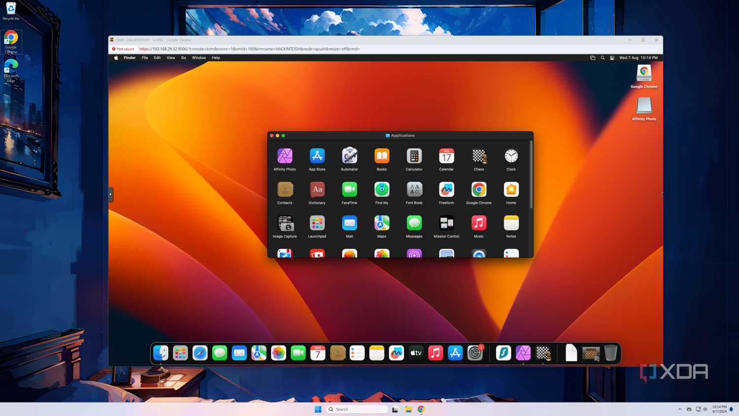 The Launchpad apps visible in a macOS Ventura VM running on Proxmox