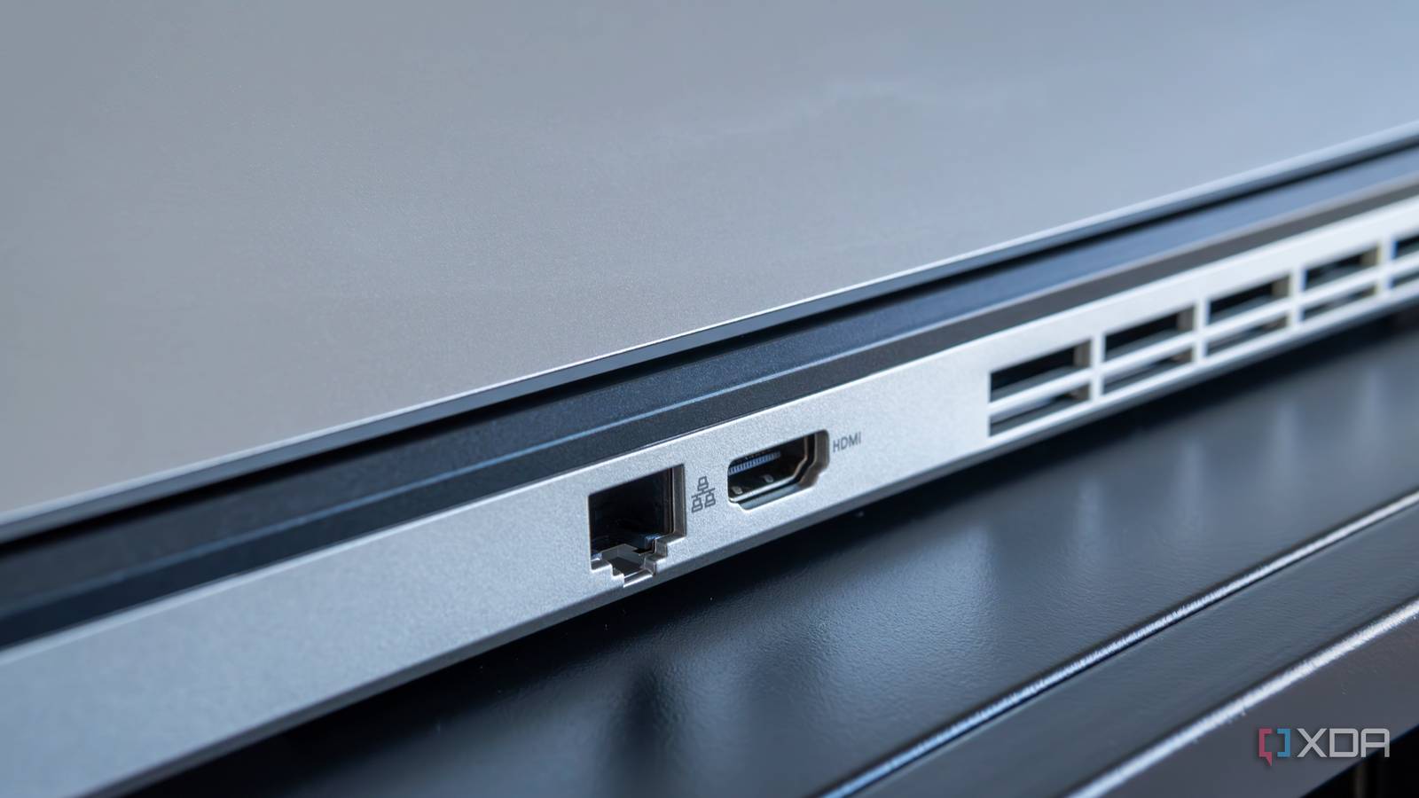 Close-up of the HDMI and Ethernet ports on the back of the Maingear ML-16