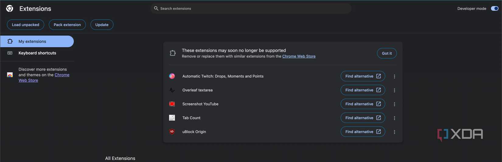 Manifest V3 "These extensions may no longer be supported"