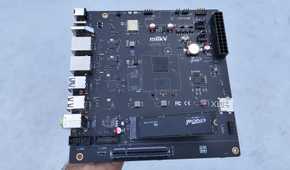 The K1 version of the Milk-V Jupiter mini-ITX motherboard with a PCIe 3.0 SSD plugged into it