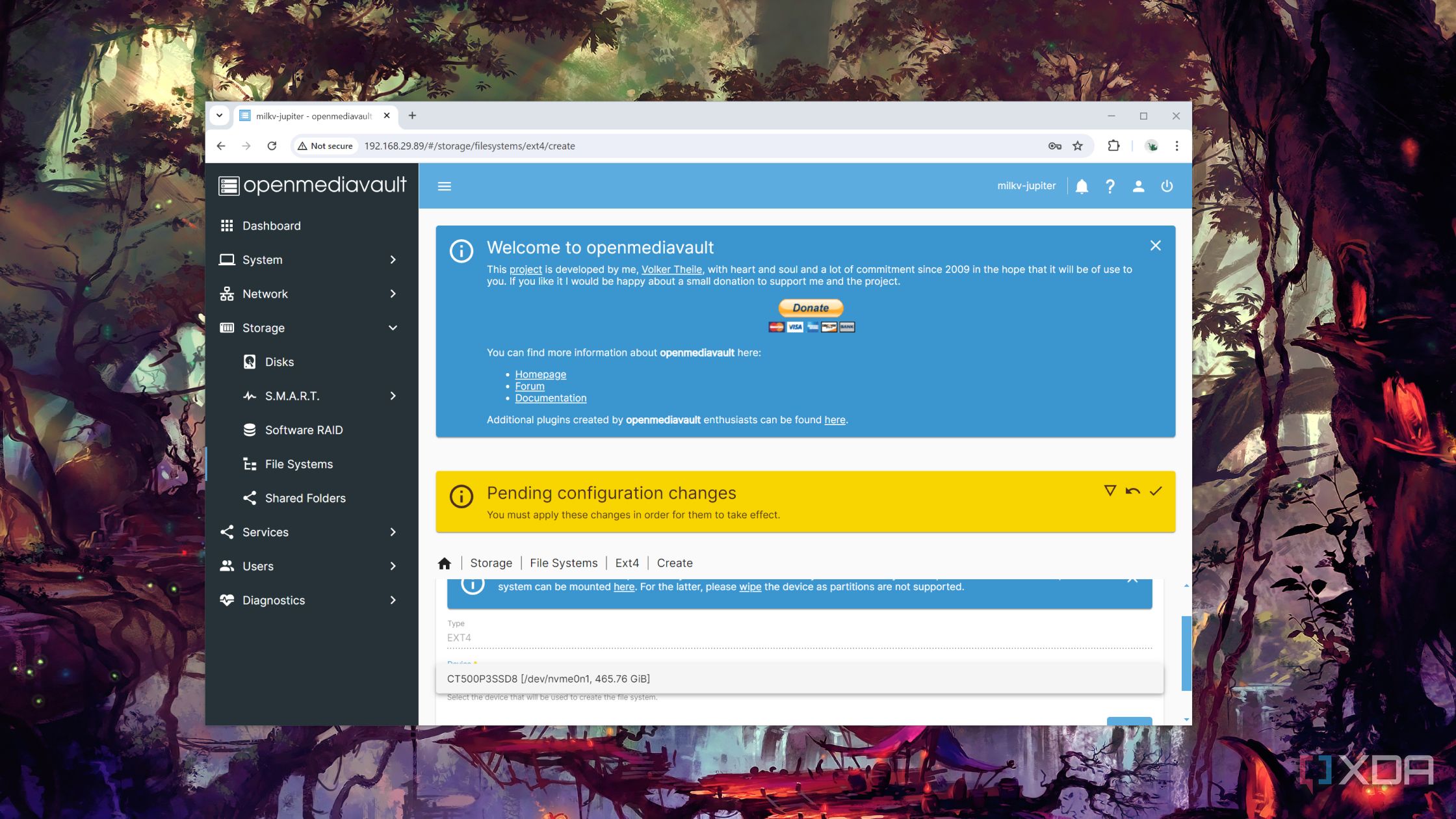 Setting the Ext4 file system in OpenMediaVault