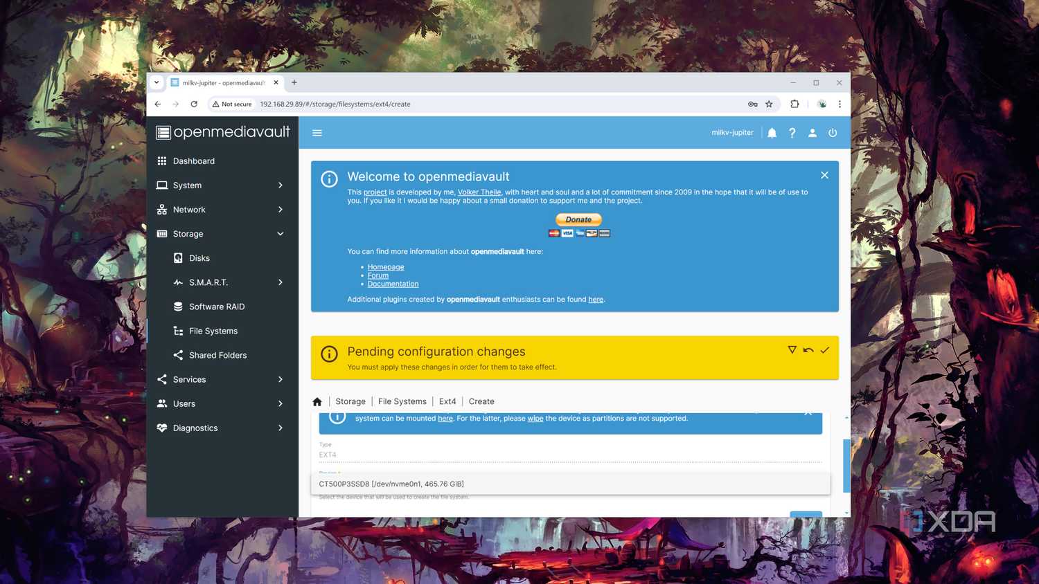 Setting the Ext4 file system in OpenMediaVault