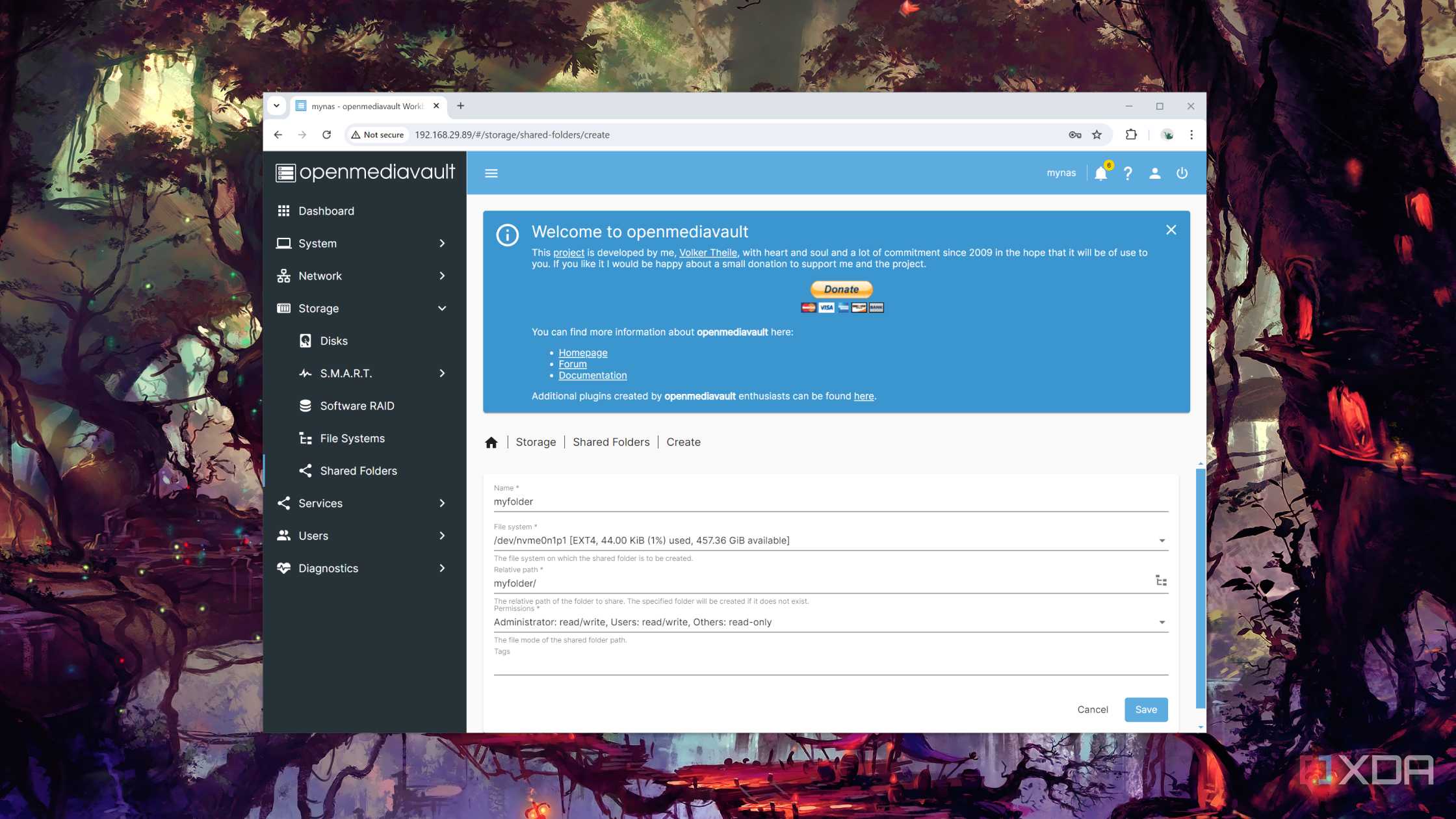 Creating a shared folder in OpenMediaVault