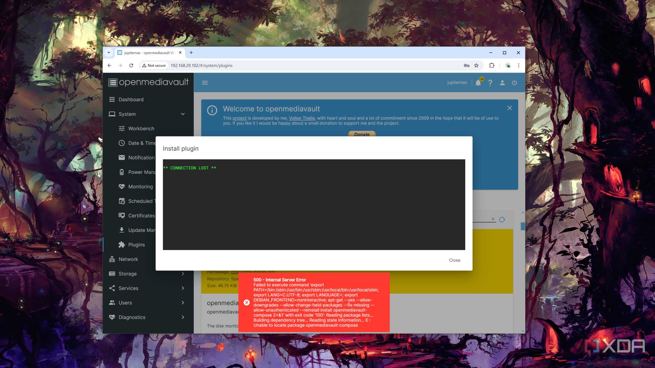 The Connection Lost message in OpenMediaVault