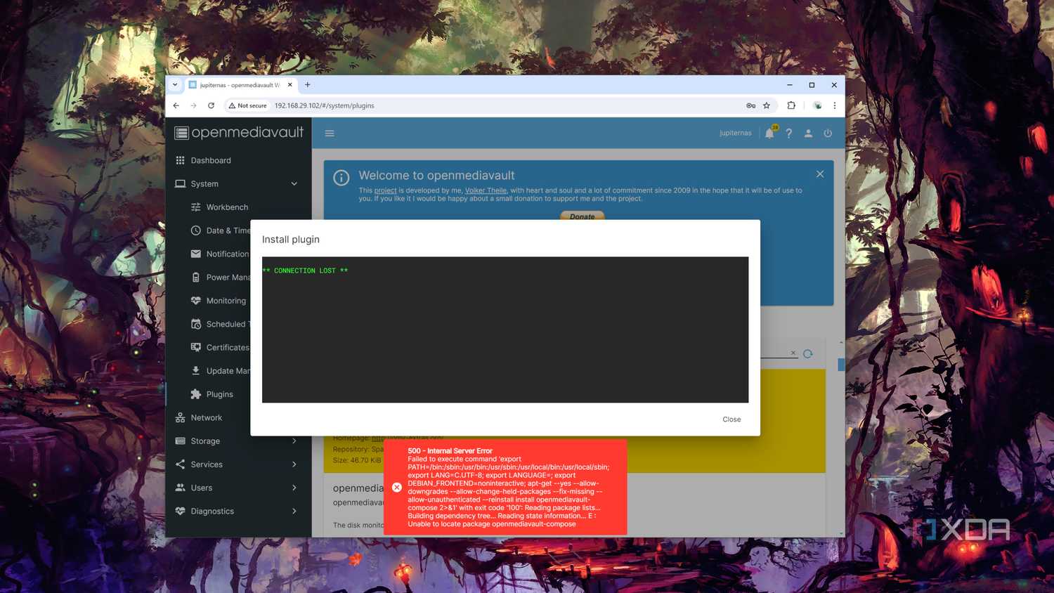 The Connection Lost message in OpenMediaVault