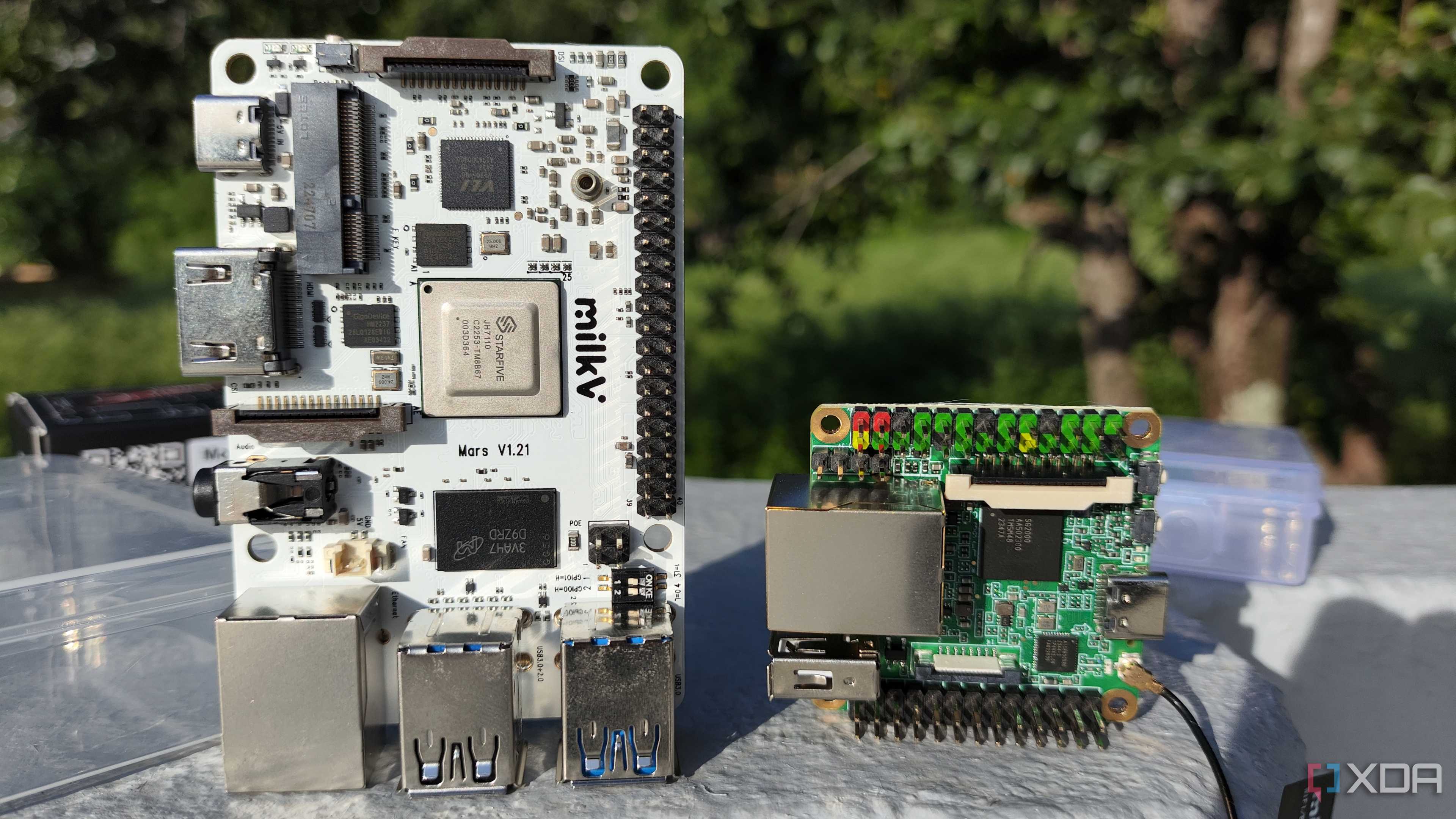 A Milk-V Mars SBC placed next to a Milk-V Duo S