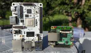 A Milk-V Mars SBC placed next to a Milk-V Duo S