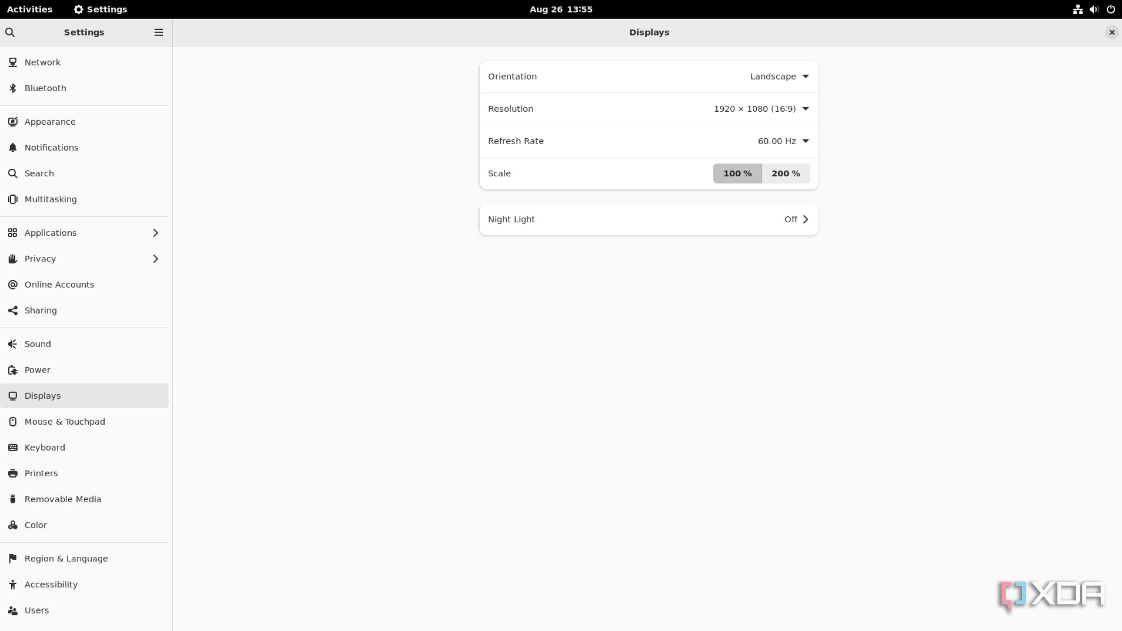 The Settings app on the official Debian 11 image for the Milk-V Mars