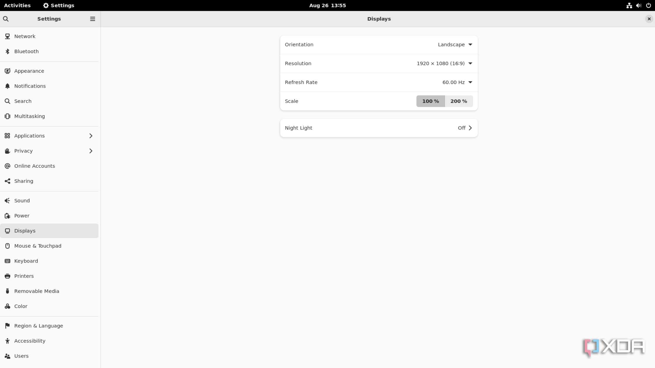 The Settings app on the official Debian 11 image for the Milk-V Mars