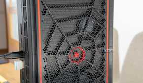 Close-up view of the side intake vent on the Minisforum AtomMan G7 Pt