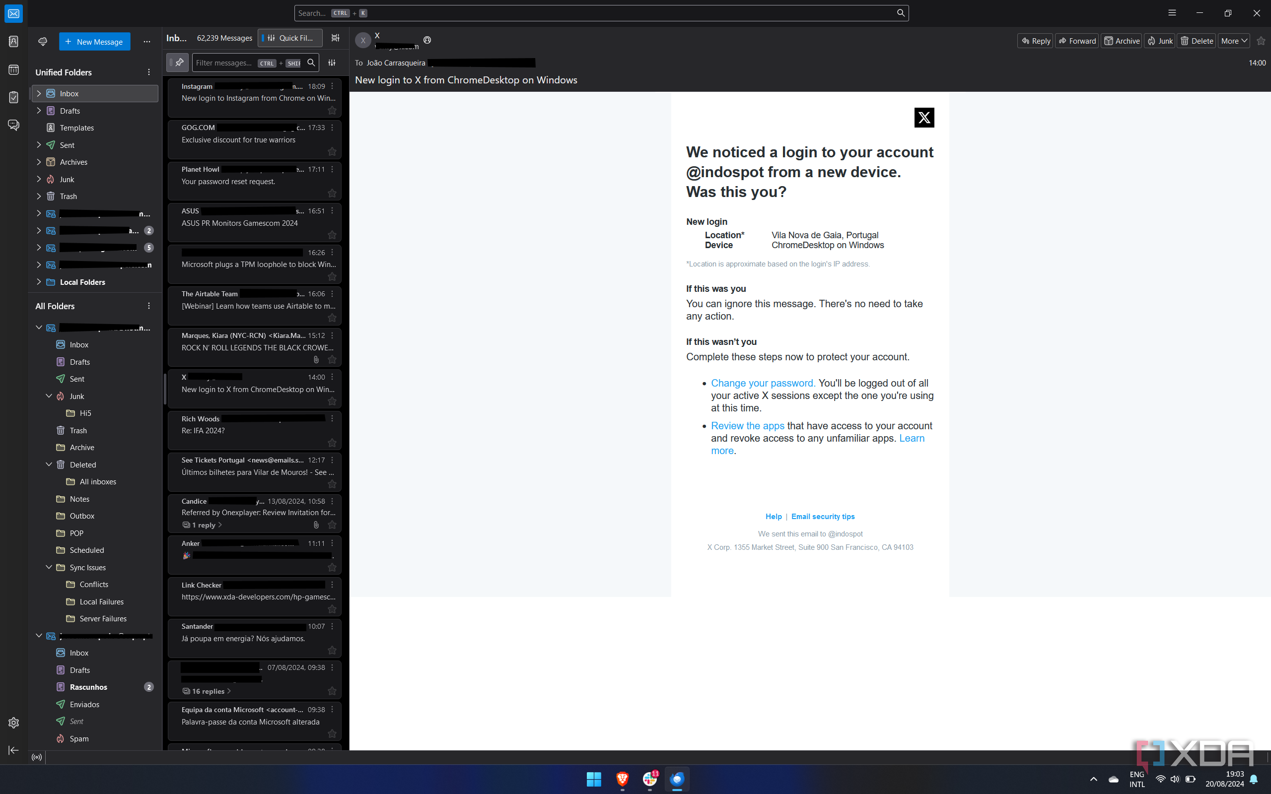 Screenshot of an email message in Mozilla THunderbird