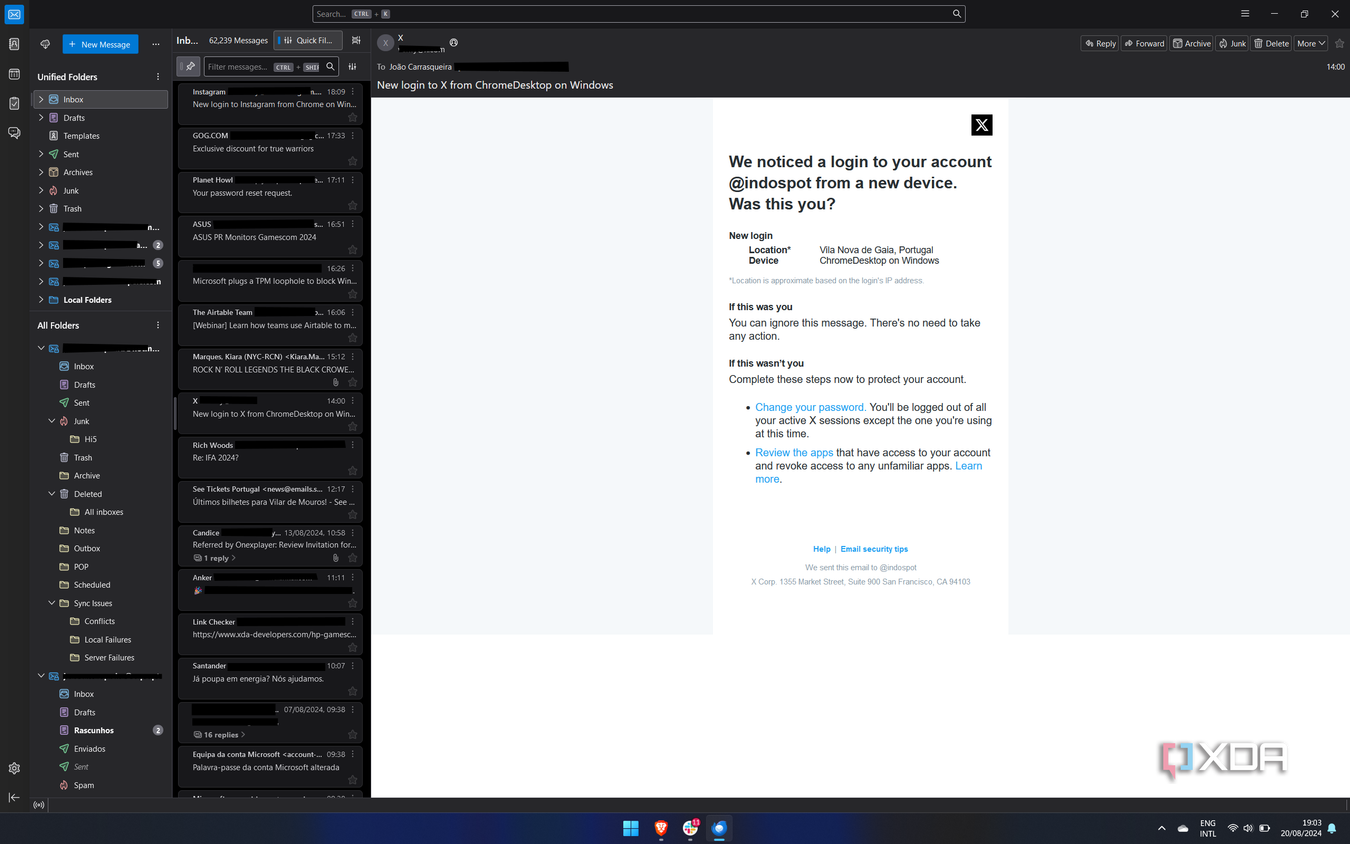 Screenshot of an email message in Mozilla THunderbird
