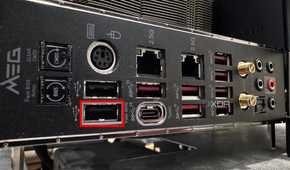 rear io panel of msi z690 unify-x motherboard with the bios flashback port highlighted