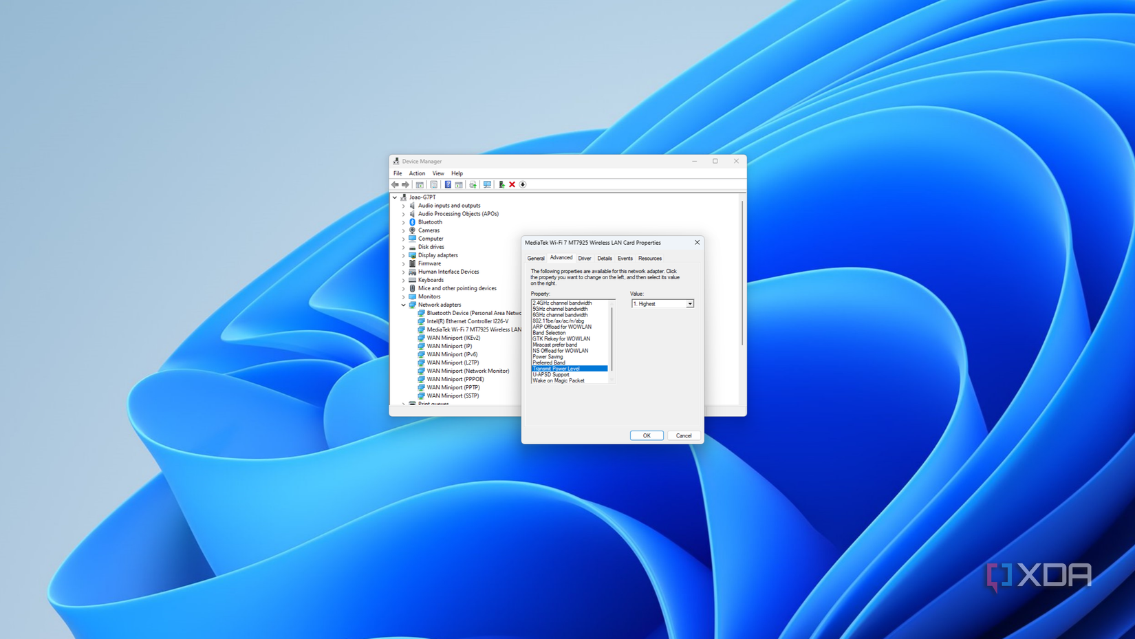 Screenshot of device properties for a network adapter in Device Manager