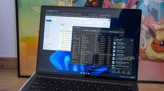 A Windows 11 laptop showing various interfaces for OneDrive