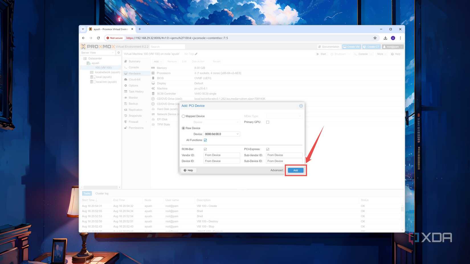 Enabling a PCI Device to a VM in the Proxmox web UI