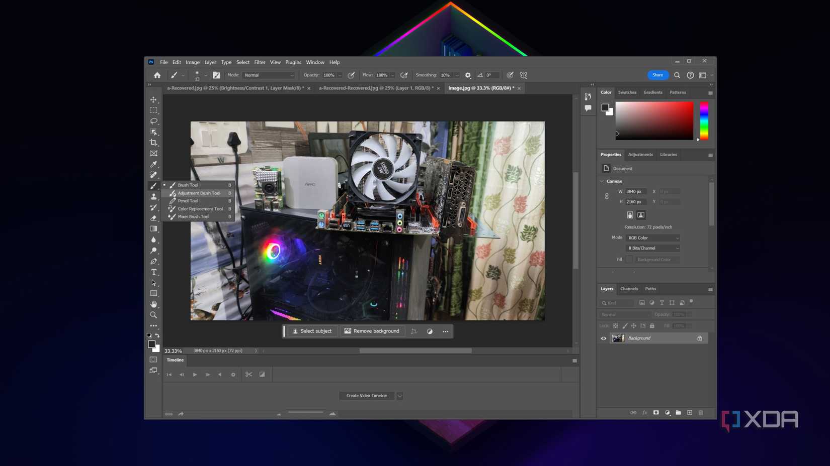 The Adjustment Brush option in Photoshop