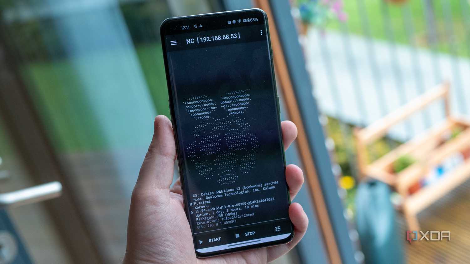 The Raspbian boot up logo on a OnePlus 11
