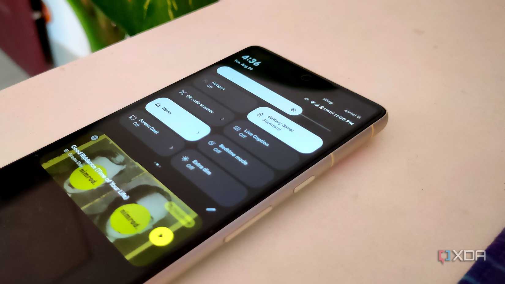 A Pixel 7 phone showing the settings panel with battery saver turned on