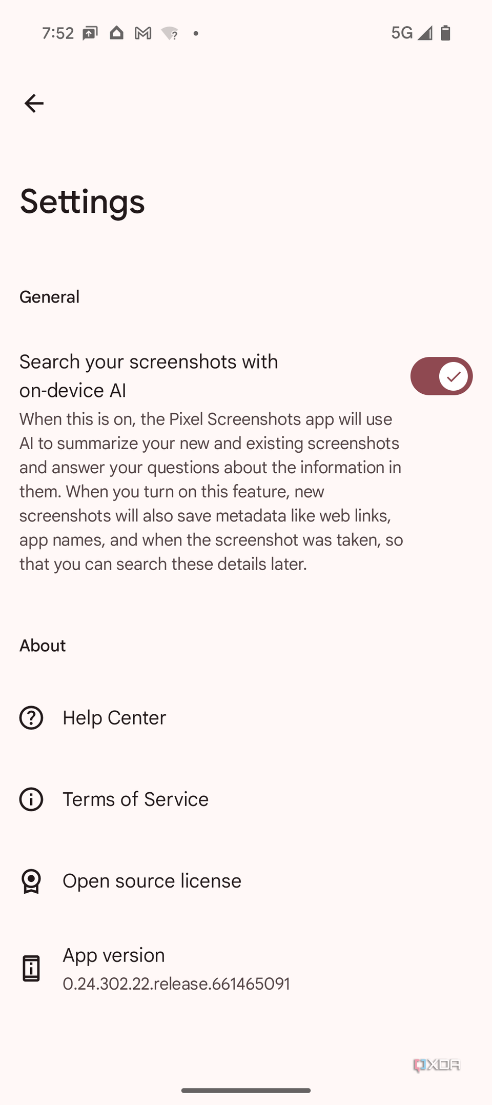 The toggle to turn Pixel Screenshots off.