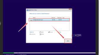 Selecting the installation drive inside a Windows 11 Proxmox VM