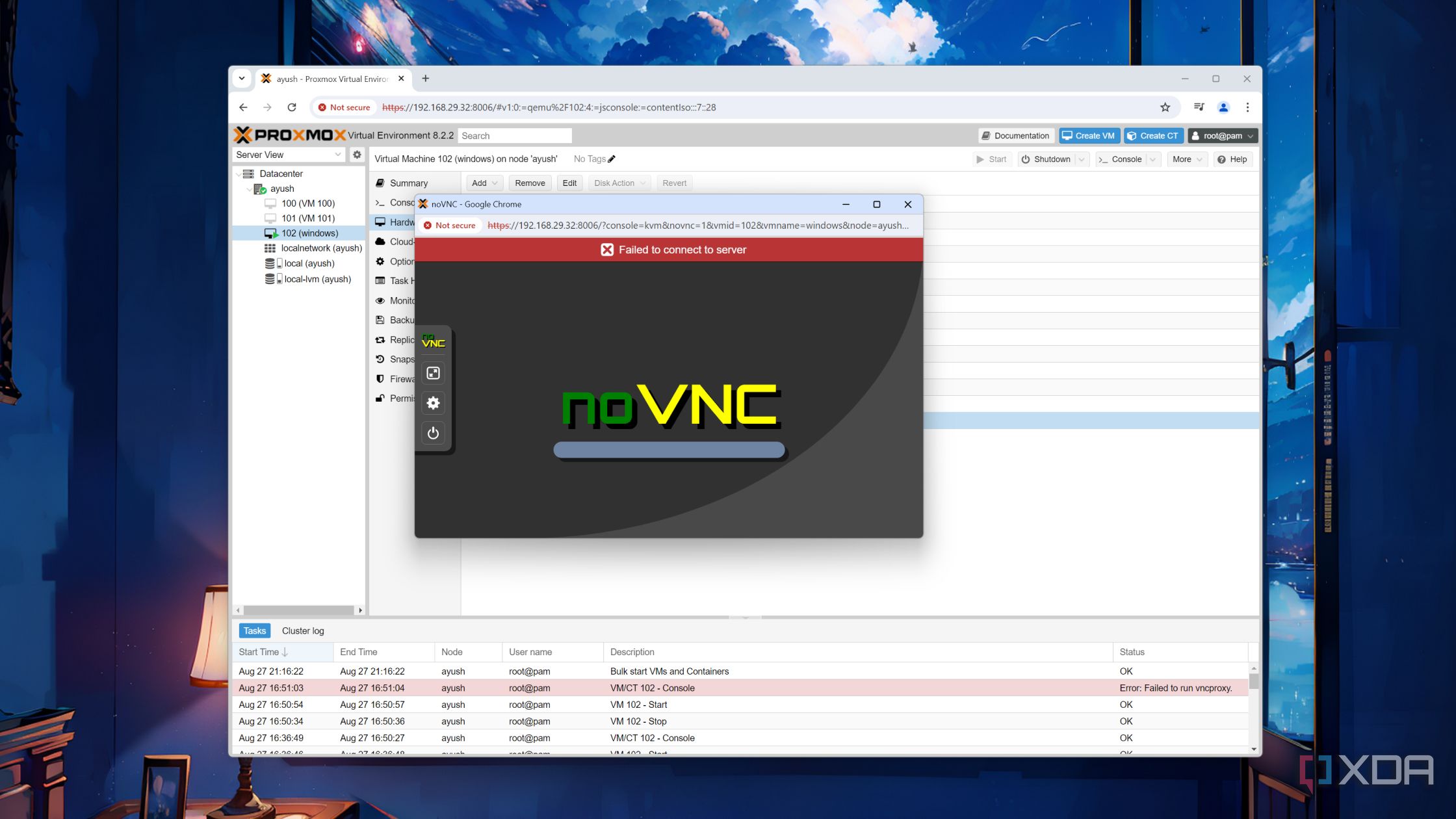 An error message in noVNC