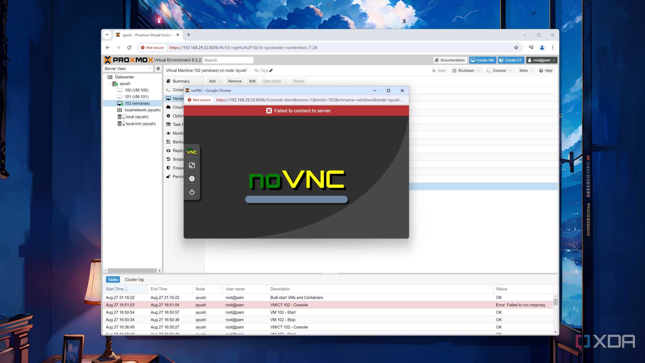An error message in noVNC