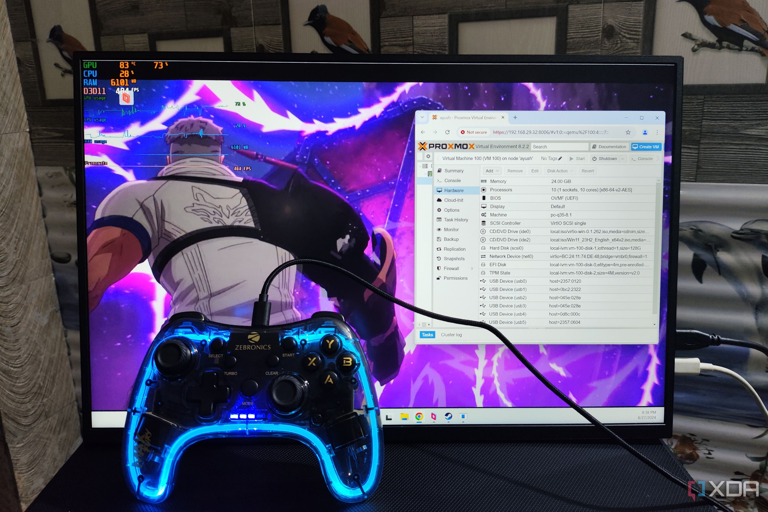 Tales of Arise running on a Windows 11 Proxmox VM, with Parsec streaming it to a client PC