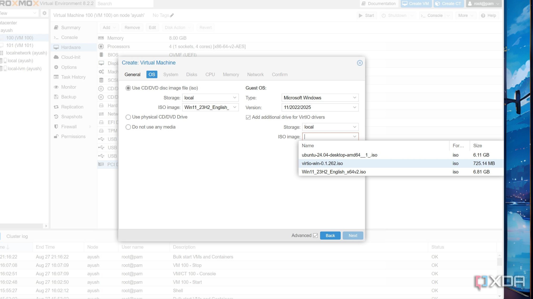 Adding the VirtIO drivers to a VM in the Proxmox web UI