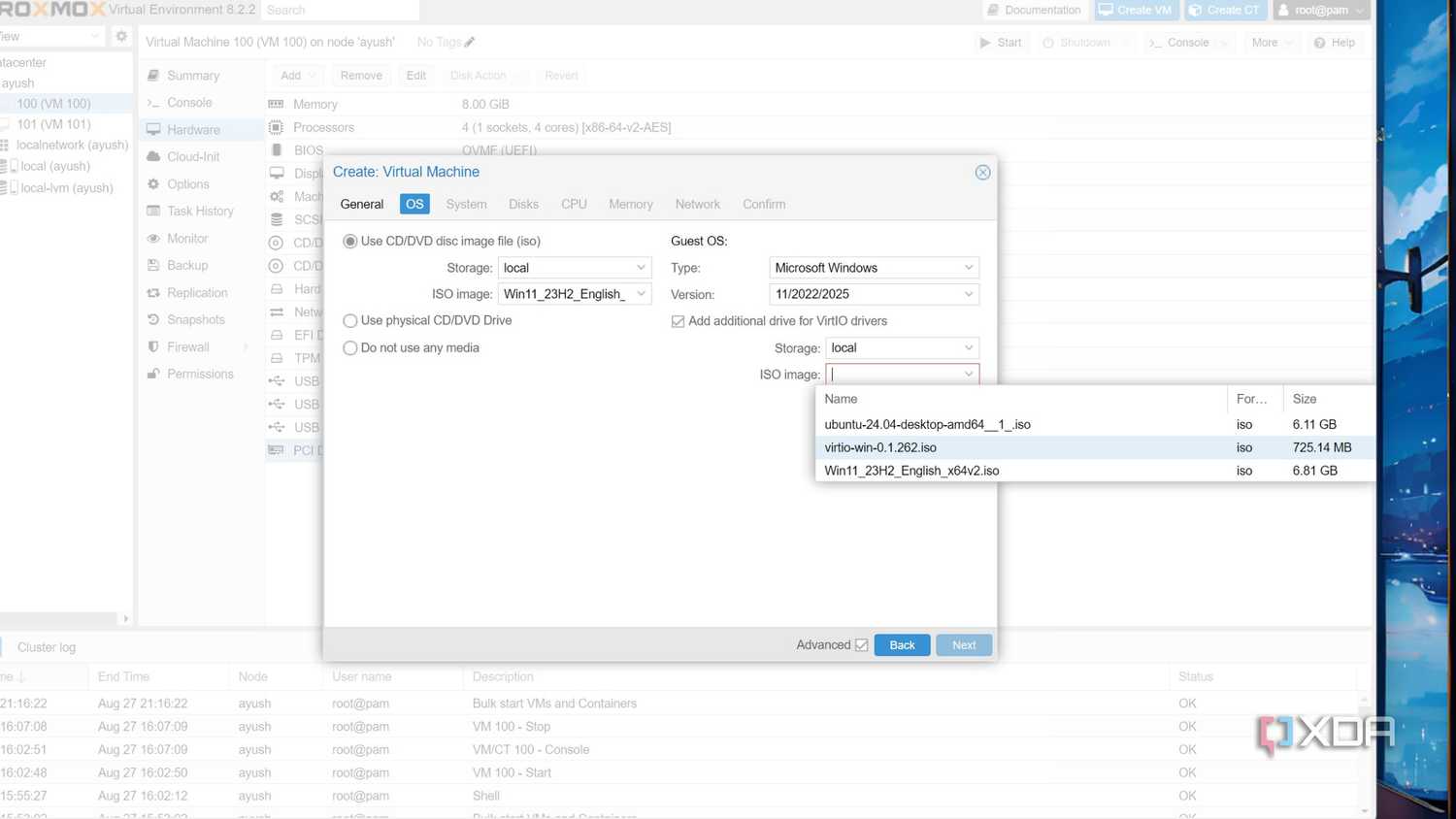 Adding the VirtIO drivers to a VM in the Proxmox web UI