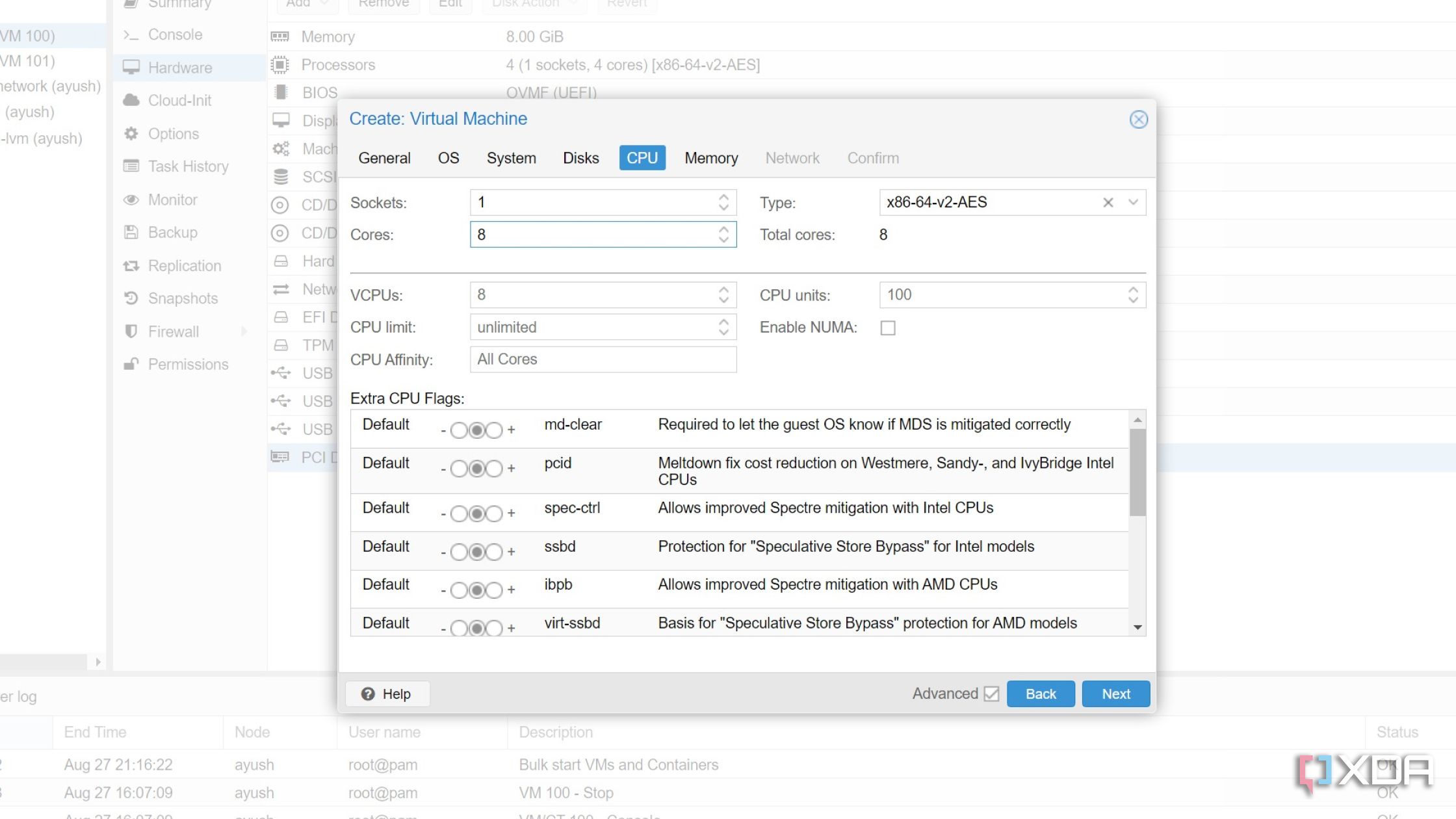 Allocating CPU resources to a Windows 11 VM in the Proxmox web UI