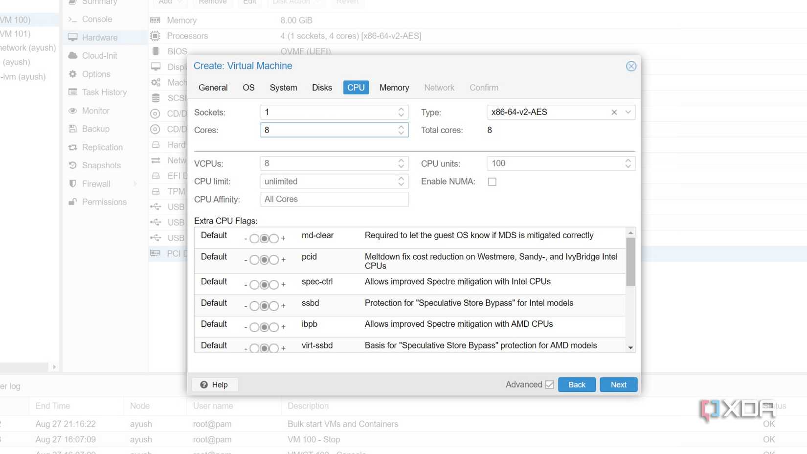 Allocating CPU resources to a Windows 11 VM in the Proxmox web UI