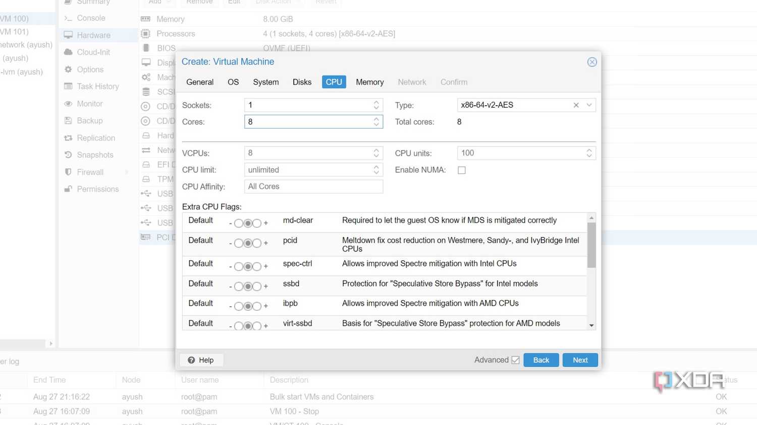Allocating CPU resources to a Windows 11 VM in the Proxmox web UI